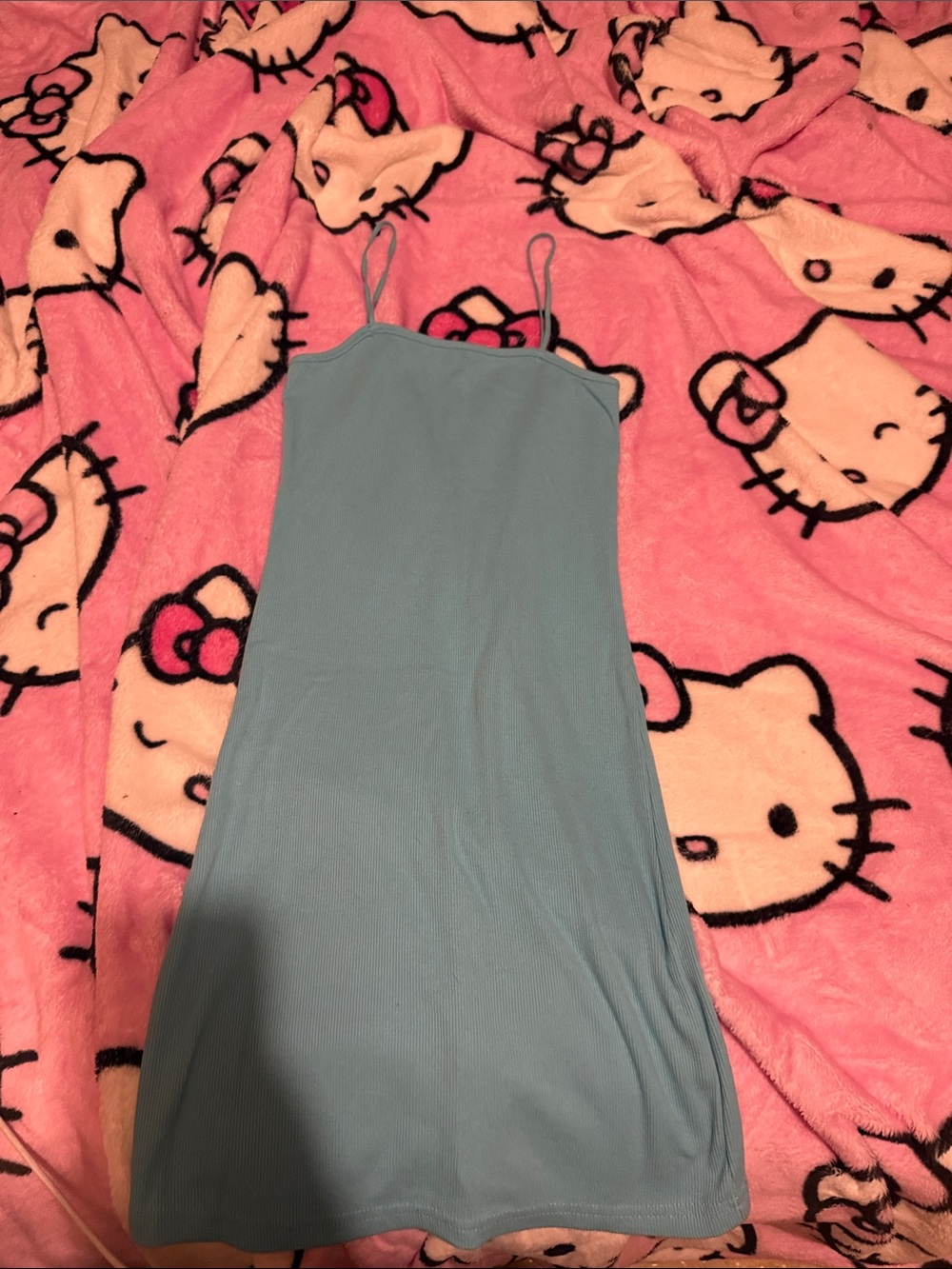 SHEIN Light Blue Ribbed Spaghetti Strap Slip Dress